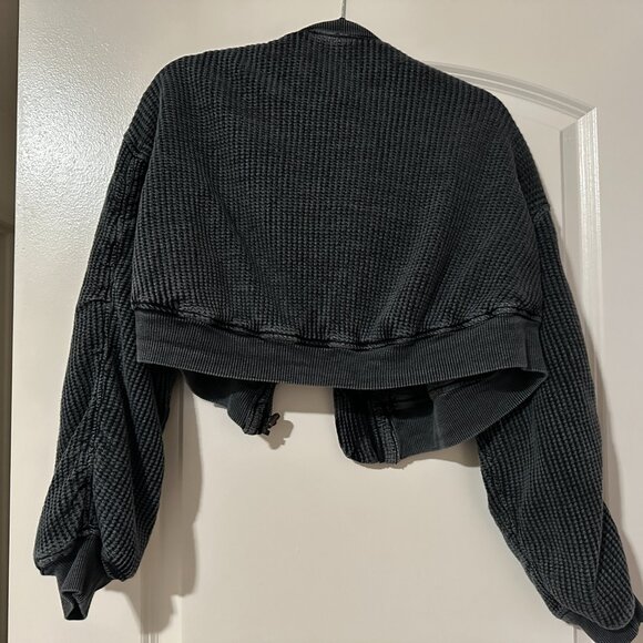 Free People One Klara Reversible Quilted Bomber Cropped Jacket Zip Ribbed SIze S - Picture 2 of 8